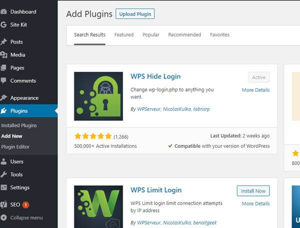 Install WPS Hide Login plugin