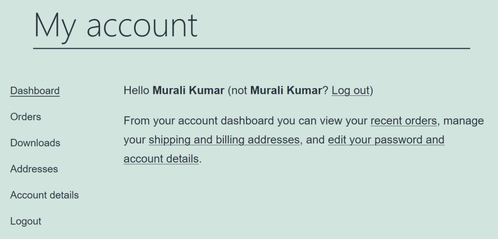 Woocommerce My account Menu Links